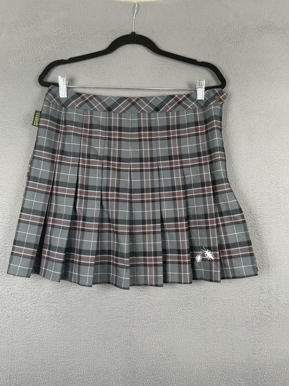 Beetlejuice Skirt Skort Womens M Gray Plaid Pleated Short Twill Lined Snap